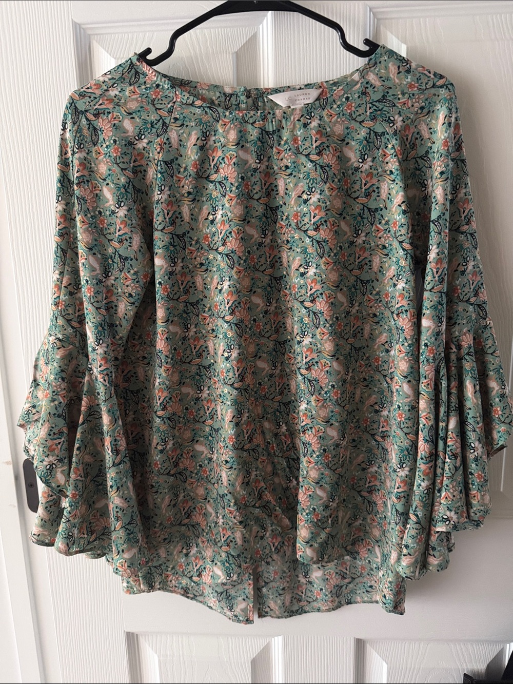 LC Lauren Conrad Floral Peasant Flowy Sleeve Blouse - Green & Pink, Size XS